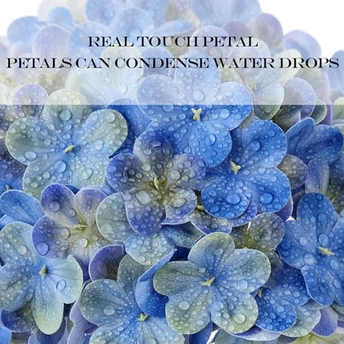 JINWOE Dark Blue Vintage Hydrangea Artificial Flowers,4Pcs 21" Boho Real Touch Artificial Hydrangea,Fake Silk Flowers for Dinning Tables Party Outdoor Home Cemetery Kitchen Wedding Bouquet - color: Dark Blue