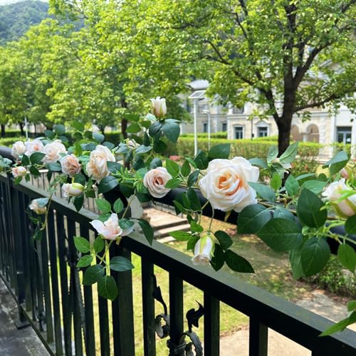 5.9FT Bendable Rose Flower Garlands, Artificial Silk Wild Roses Vine Hanging Flowers for Wall Fireplace Fence Table centerpieces Trellis Wedding Indoor Outdoor Spring Decor(Champagne,1PC) - color: Champagne, size: 1