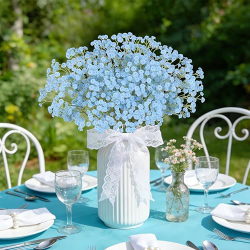 12PCS Babys Breath Artificial Flowers, 24inch Blue Faux Babys Breath Real Touch Faux Babys Breath for Vase Table Centerpiece Home Wedding Party Garden Decor(Blue) - color: Blue
