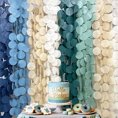 205 Ft Sage Green Dusty Blue Khaki Beige Circle Dot Backdrop Garland Tissue Paper Polka Dots Hanging Streamer for Baby Shower Birthday Wedding One Silly Goose Themed Party Decorations Supplies - color: Dusty Blue Green
