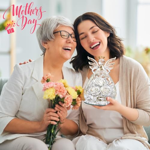 Beferr Gifts for Mom Birthday Gifts for Women, Fresh Flowers for Delivery Forever Preserved Rose in Glass Angel Figurine, Anniversary Christian Real Rose for Grandma Wife Mother from Daughter Son - color: N White-limited Edition