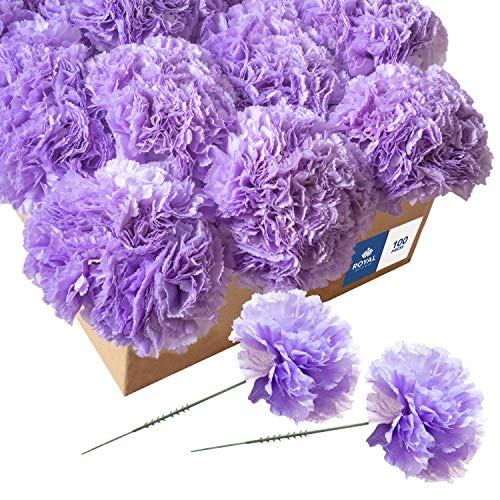 Royal Imports Artificial Carnations, Silk Faux Flowers, for Funeral Arrangements, Wedding Bouquets, Cemetery Wreaths, DIY Crafts - 100 Single 5" Stems - Lavender - color: Lavender
