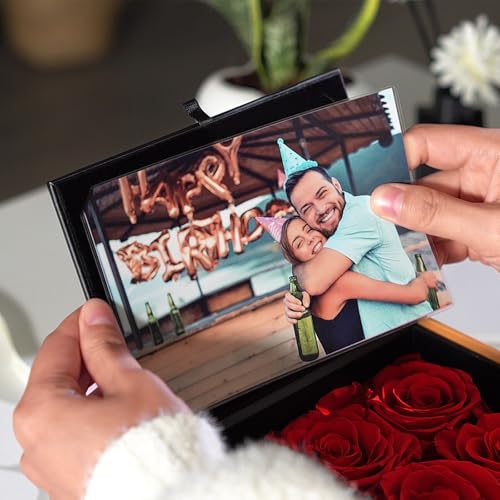 ADDWel Preserved Rose Gift Box with 4x6 Photo Frame, Romantic Flower Gifts for Women, Wife or Girlfriend, 6 Eternal Roses for Delivery on Christmas, Birthday, Anniversary, Valentine’s Day - color: Red