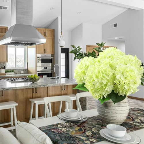 Hydrangea Artificial Flowers Silk Lifelike 2Pcs White/ 4Pcs Green 20" Long Rod for Centerpiece - color: White/Green