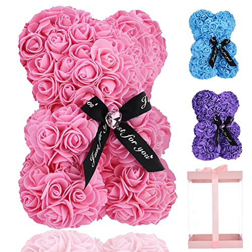 Lgv Flower Rose Bear,Romantic Gift for Valentine's Mother's Day, Christmas, Birthday,Girl Friend Her Mom Female Wife with Artificial Heart-Shaped Diamonds Pink - color: Pink