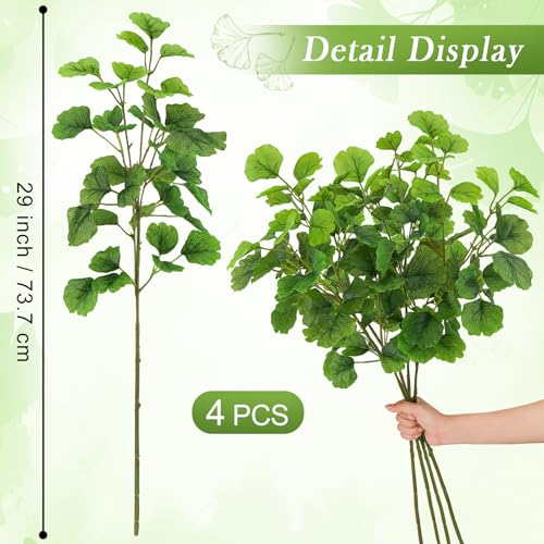 Gresorth 29" Artificial Ginkgo Leaves Ornament Fake Green Branch Display Realistic Faux Biloba Plant Bouquet Decoration Home Cabinet Table 4pcs - color: B