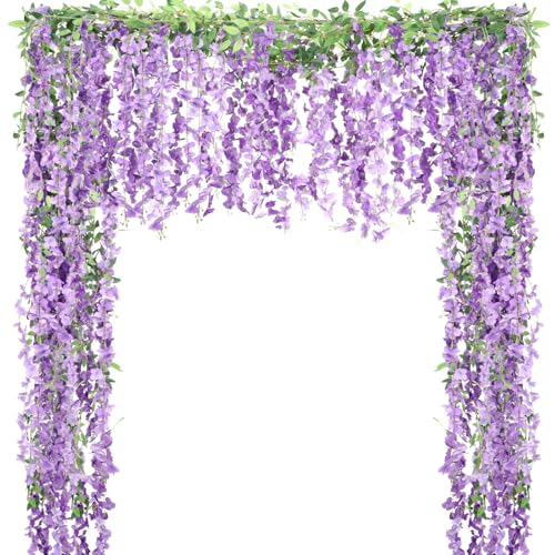 Thiccywoov 4pcs Wisteria Artificial Flowers Garland, 7.2Ft/Piece Wisteria Hanging Flowers Garland for Wedding Arch Decoration Outdoor Ceremony Home Backdrop Garden (Purple,Light Purple) - color: Purple,light Purple