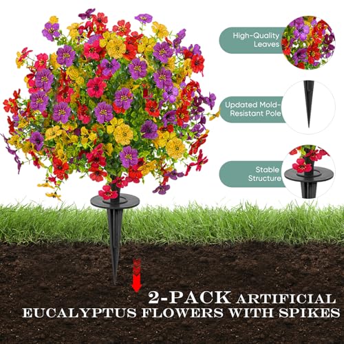 FAJUNZH Artificial Topiary Bushes for Outdoors with Spike, Boxwood Ball Fake Shrubs UV Resistant Faux Plants for Indoor Outdoor Fall Thanksgiving Halloween Decor (Colorful Violet) - color: Colorful Violet