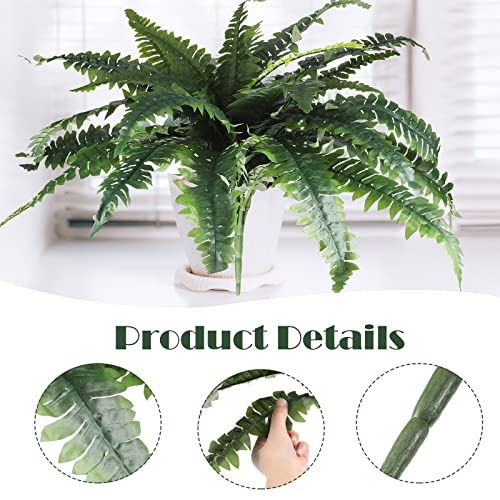 Jutom 2 Pcs Artificial Ferns for Outdoors 22 Inch Large Faux Artificial Boston Fern Fake Bush Plants with 28 Branches Realistic Natural Shrubs Plant for House Office Garden Porch Decor