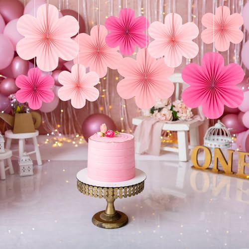 Easy Joy Hot Pink Paper Flowers Decorations for Wall Pink Paper Fans Classroom Decoration Paper Floral Backdrop Decor Paper Fans Decoration Hanging Paper Fans Pink Flower Wall Decor, Set of 9 - color: Flower-5