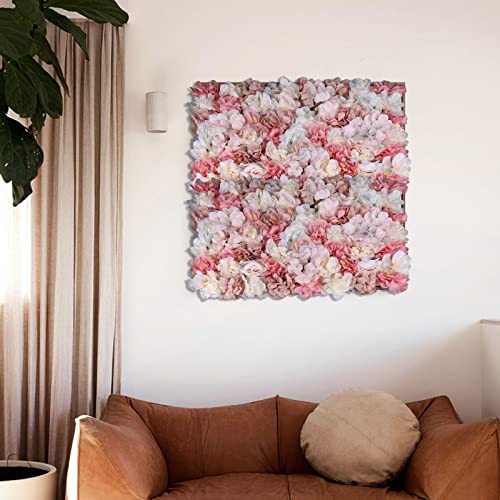 6 Pcs Flower Wall Panels, Artificial Flower Wall Backdrop 3D Silk Flowers Wall Mat, 23.62''x15.74'' Artificial Rose Flower Backdrop Flower Panels for Wedding Party Decor - color: Pink+white