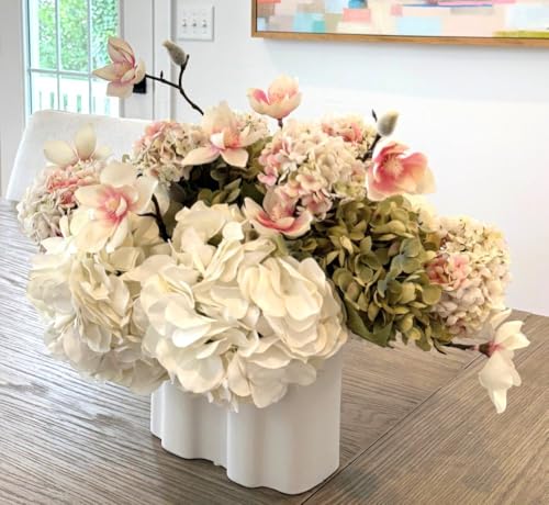 Moon Magnolia, Faux Floral Arrangement, Large-Size Premium Artificial Indoor Flower Display with Beautiful Blooms and Foliage That Lasts Forever - High Energy Natural Looking Floral - color: Moon Magnolia