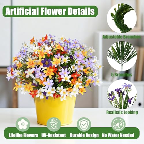 Ammyoo 12 Bundles Artificial Spring Summer Flowers Outdoor Decorations Fake Plants, Realistic Silk Floral Garden Porch Faux Flowers for Outside Planters Decoration(Orange Purple White) - color: Orange Purple White No Basket