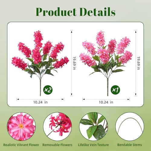 Artificial Flowers 3 Pcs Hyacinth Fake Flowers 19.69” Silk Flowers for Outside, Delphinium Outdoor Faux Flowers Fake Plants for Porch Patio Balcony Yard Indoor Home Decor - color: 2pcs Magenta & 1pcs Light Magenta
