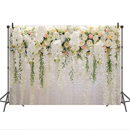 Mocsicka Wedding Flower Backdrop Wall Floral Bridal Shower Backdrops for Photoshoot Wedding Decoration for Reception White Rose Floral Photography Background Banner (5x3ft) - size: 5x3ft