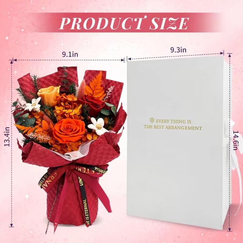 VTJMB Flowers for Delivery Prime, Preserved Flower Bouquet with Box, Birthday Dried Flowers Gift for Women, Mothers Day Gifts for Mom, Wife, Grandma, Friends - color: Red