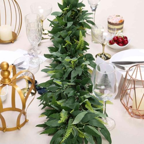 Efavormart 4ft Real Touch Artificial Willow and Frond Leaf Garland, Flexible Faux Greenery Vine for Intimate Wedding Events, Mantels and Home Table Decoration - color: Type10