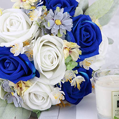 Rinlong 7" Wedding Bouquet for Bride, Navy Blue Silk Bridal Bouquet - color: 17-sapphire Blue