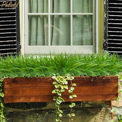 16Pcs Artificial Grass Fake Plants 17.3in 16 Leaves Outdoor Fake Grass UV Resistant Greenery Plastic Plants for Home Window Garden Patio Hanging Planter Pathway Front Porch Décor Green - color: Green, size: 16 Pcs