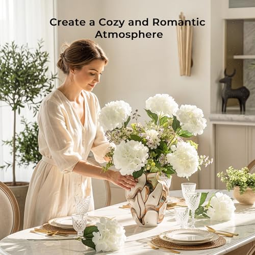 Auihiay 10PCS Artificial Hydrangea Flowers Kits, Realistic White Faux Hydrangea Flowers for Home Decor, Fake Hydrangeas for Wedding Centerpieces, DIY Bouquets, Bridal Shower, Mother's Day(White) - color: Ivory