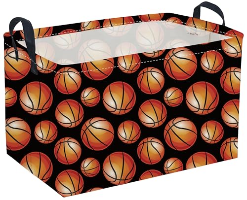 Rectangular Basketball Basket,Easter Basket.Cute Baskets for Room Decor, Kids Baskets with Handles.Books Bins,Gifts Box. (Balck basketball) - color: Balck basketball