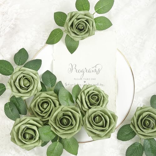 Artificial Flowers, 100pcs Artificial Rose for DIY Wedding Bouquets Centerpieces Flowers Arrangements, Elf Green Fake Flowers with Stems for Bridal Shower Graduation Events Decoration - color: Elf Green, size: 100pcs
