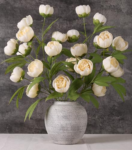 florisso 6 Pcs 27" Faux Silk Artificial Peony Flowers, Fake Peony Branches for Vase DIY Bouquet Centerpieces Wedding Shower Decorations, Champagne - color: Champagne