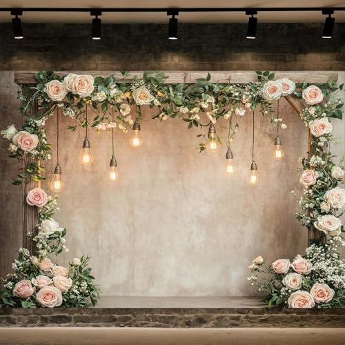 5x4ft Country Wedding Photography Backdrop Floral Rustic Roses Farmhouse Wooden Door Backdrop Pink Flower Birthday Baby Shower Wedding Bridal Party Banner Photo Booth Props Anniversary Background - color: Multi5, size: 5X4FT