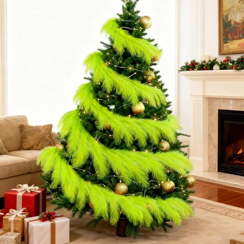 9 Ft Christmas Tree Garland Decoration Lime Green Pampas Grass Garland Artificial Faux Fabric Feathers Wreath for Mantle Xmas Tree Home Farmhouse Christmas Holiday Party Supplies - color: Lemon Green, size: 9 Ft
