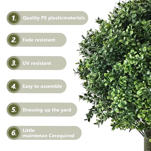 28" Artificial Boxwood Topiary Ball Trees with Ground Spike for Outdoor,Set of 2 UV Resistant Artificial Shrub Bushes,Artificial Plants,Fake Boxwood Plants for Indoor, Garden, Yard,Patio Décor - color: Green Boxwood