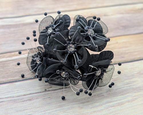 72PC Artificial Organza Flower Rhinestone Pick for Home Craft Decor DIY Wedding Bridal Veil Headband Dress Cake Topper Embellishment Scrapbook Favor Corsage Floral Bouquet Arrangement (Black) - color: Black