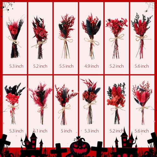 10/12/24/36 Pack Mini Dried Flowers for Vase Summer Halloween Wedding Various Mini Bouquet Dried Small Wildflowers Natural Flowers Bulk for Crafts DIY Decor (12, Gothic Color) - size: Gothic Color