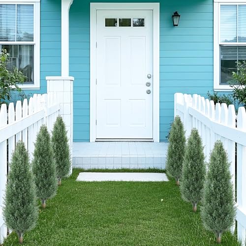 3FT Artificial Cedar Topiary Trees with Ground Spike, Outdoors Fake Cypress Shrubs Trees Set of 2 Faux Boxwood Topiaries Bushes Evergreen Plants for Home Front Porch Decor (36 Inch) - size: 35 inch