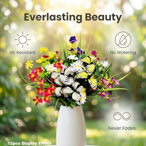 Artificial Flowers for Outdoor, 6 Bundles Mix UV Resistant Fake Flowers | No watering needed,Fade resistant,Bendable & flexible,Easy DIY freely,Maintain beauty long-term,Brighten up any space - color: 6pcs-mix