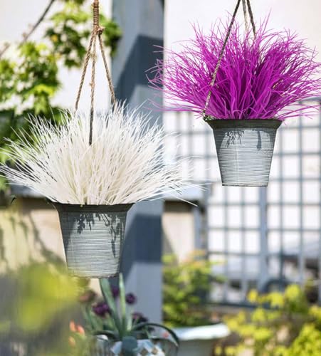 RECUTMS 12 Bundles Artificial Fake Grass Plants Flowers Faux Plastic Wheat Grass Outdoor UV Resistant Greenery Shrubs Plant for Outdoor Planters Wedding Outside Hanging Home Garden Décor(Pure Fuchsia) - color: Pure Fuchsia Grass