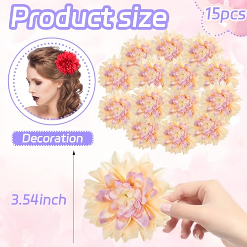 Fabric Flowers Heads for Craft, 15 Pcs Artificial Dahlias Flower Heads Bulk, 3.5 Inch Coffee Silk Flowers Heads Artificial Flowers for Home Wedding, Hat Decoration, DIY Wreath, Scrapbooking - color: Coffee