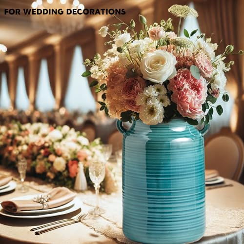 Ceramic Rustic Distressed Green Flower Vase for Centerpieces, Kitchen, Office or Living Room (5.9''x8.6'') - color: Green, size: 5.9''x 8.6”