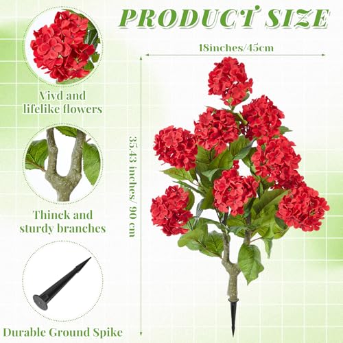Daifunli 2 Pack 36″ Artificial Hydrangea Trees Real to Touch Faux Hydrangea Bushes Plants with Stakes for Wedding Spring Home Office Living Room Housewarming Gift(Red) - color: Red