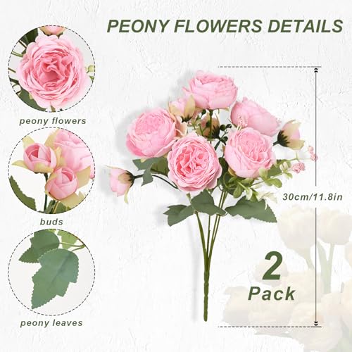 MARTINE MALL 2 Packs Peonies Artificial Flowers, Light Pink Artificial Peonies, Silk Peonies Flowers Fake Peonies Artificial Flowers Peonies Bouquet for Centerpiece Table Wedding Party Home Decor - color: Light Pink, size: 2PCS