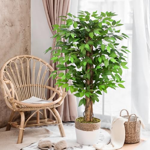 4ft Ficus Artificial Trees with Natural Curved Trunks, 48" Tall Lush Faux Tree for Home Decor Indoor, Green Lifelike Fake Ficus Tree Artificial Plants - size: 4ft