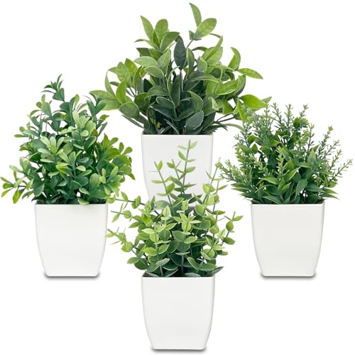 4 Pack Small Fake Plants Artificial Potted Greenery - 7.5 Inch Mini Faux Plants for Indoor Home Office Desk, Bathroom, Farmhouse, Mantel Decor - color: Sage Green 4 Pack