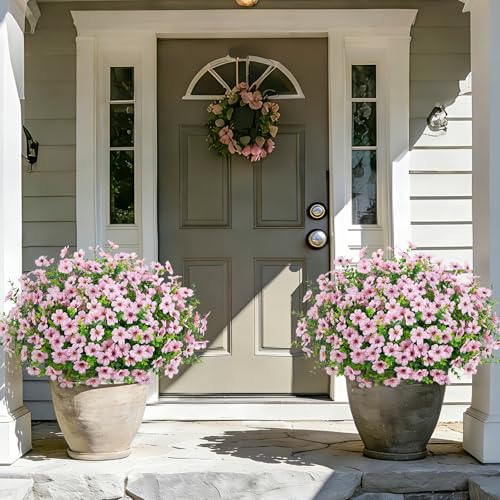 Roberly Artificial Flowers for Outdoors, UV Resistant Silk Faux Flowers Daisy with Eucalyptus Greenery Stems Fake Plastic Plants for Spring Summer Patio Garden Home Decor, 18 Bundles, Pink - color: Pink