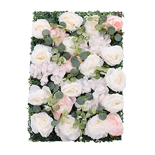 Artificial Flower Wall Panels, Silk Wedding Flower Wall Backdrop Panel, 3D Floral Panel Artificial Floral Wall Mat Flower Screen for Photo Party Wedding Wall Background Decor (6PCS White+Pink) - color: 6pcs White+pink