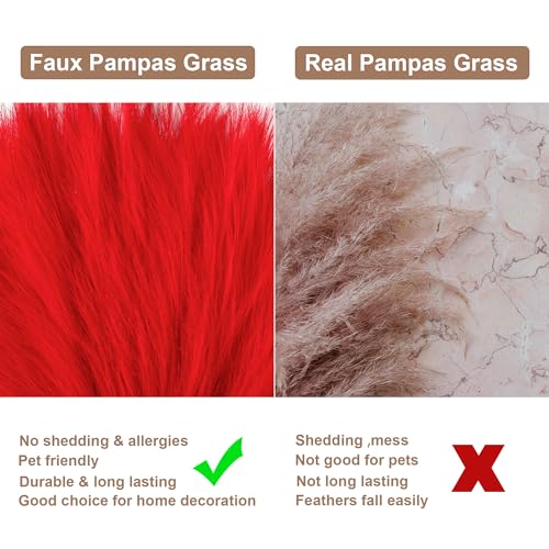 12 Pcs Red Faux Pampas Grass Decor 38"/3.1FT Tall Fake Pompas Floral Large Artificial Pompous Grass Branches Plants for Floor Vase Filler Home Boho Decoration - color: Red