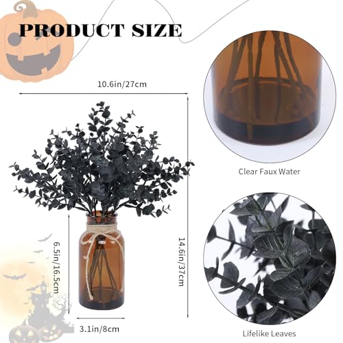 Artificial Eucalyptus Stem in Vase,Realistic Small Fake Eucalyptus Plant for Coffee Table Farmhouse Shelf Bathroom Home Office Decor (Black) - color: Black