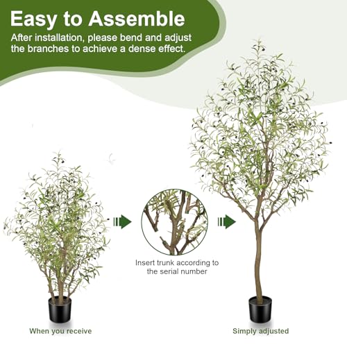 Faux Olive Tree 7FT, Olive Trees Artificial Indoor, Tall Fake Tree with Realistic Leaves & Fruits for Home Office Living Room Decor - size: 7ft