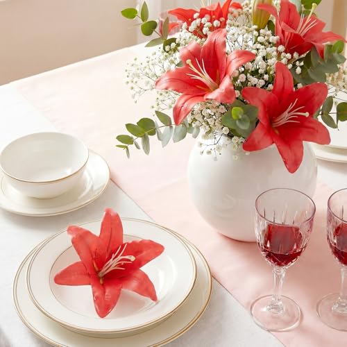 Suncalla 30 Pack Large Artificial Lilies Flower Heads with Realistic Stamens 5.9" Faux Fake Lily Flower Heads Bulk for DIY Crafts Cake Wedding Bridal Wreaths Table Home Party Decor (Red) - color: Red