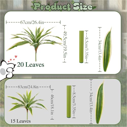 ucky 19.5" Artificial Dracaena Leaves Branches (20 Leaves, White-Edged Green), High-Fidelity Modern Fake Plants Bush for Housewarming Gift - color: 2pcs White-edged Green, size: 20 Leaves