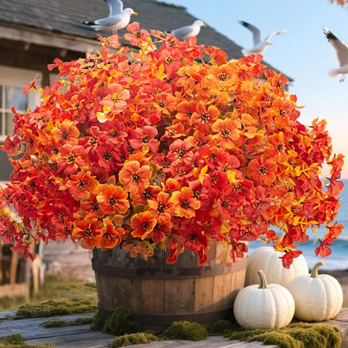 Grunyia 20 Bundles UV Resistant Artificial Fall Flowers Outdoor - Fake Autumn Plants for Thanksgiving Porch, Pumpkin Decor | All-Weather Faux Eucalyptus & Daisy (Fall Mix) - color: Fall Mix