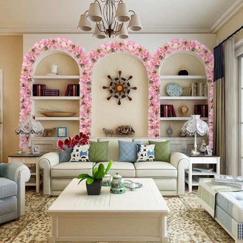 Wedding Arch Artificial Flowers Pink - 6Pack Faux Floral Swags Rose Silk Peony Realistic Arch Faux Plastic Arrangement for Romantic Wedding Wall Reception Ceremony Welcome Sign Decoration - color: Pink